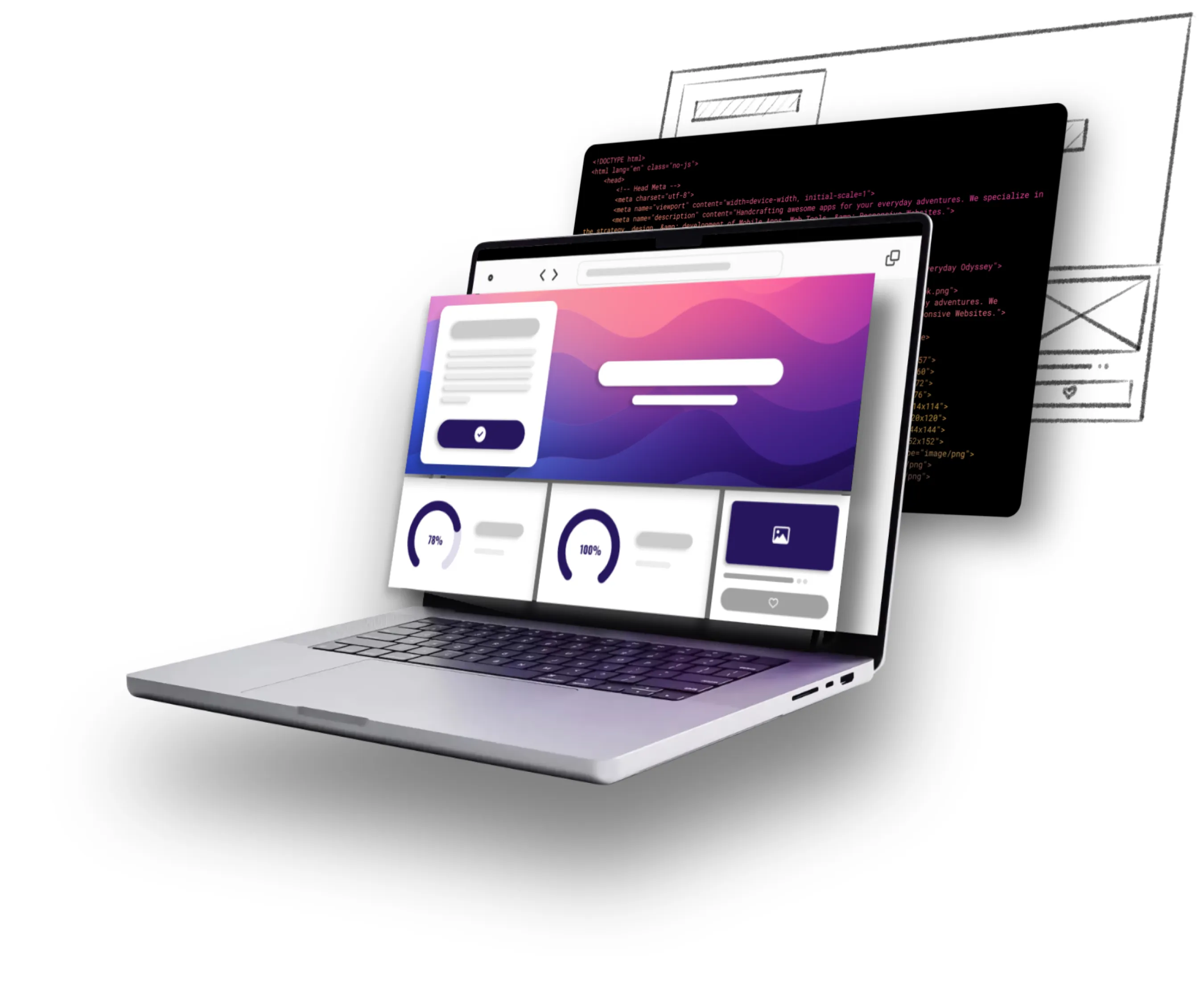 A macbook with the interface design expanding outwards from the screen